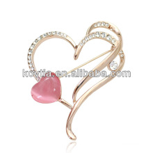 Broche en or luxe grand cœur forme bijoux découvertes rose opale rhinestone cristal broches